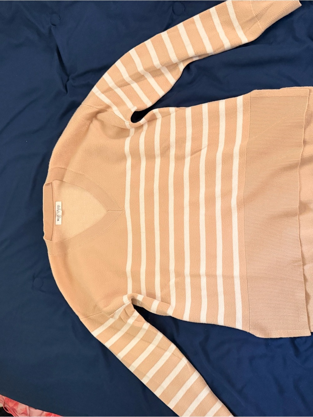 Workshop Republic Clothing Striped V-Neck Sweater in Beige and Cream